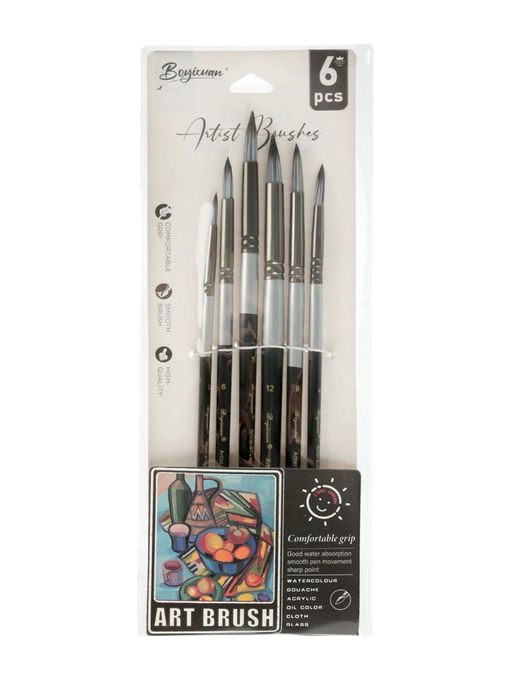 Набор кистей для рисования, синтетика, 6 штук: № 2, 4, 6, 8, 10, 12, круглые, международный размер