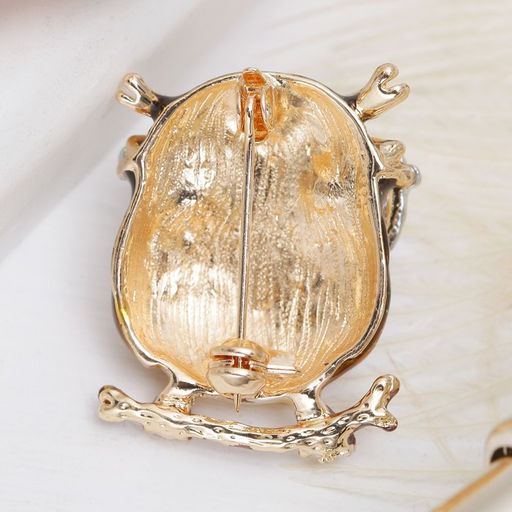 Брошь «Филин в очках», цветная в золоте