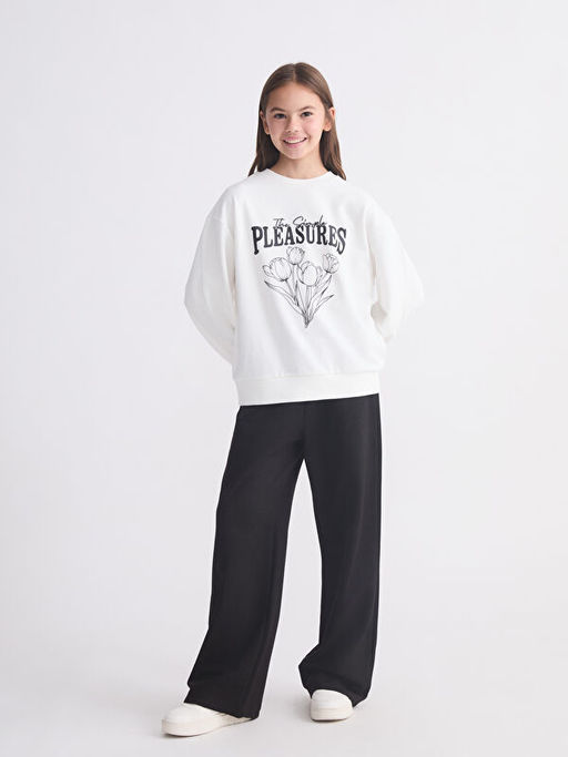 Bisiklet Yaka Bask?l? K?z ?ocuk Sweatshirt