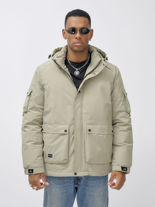 Куртка спортивная мужская зимняя с капюшоном бежевого цвета 2333B - Wonderrman фото 7