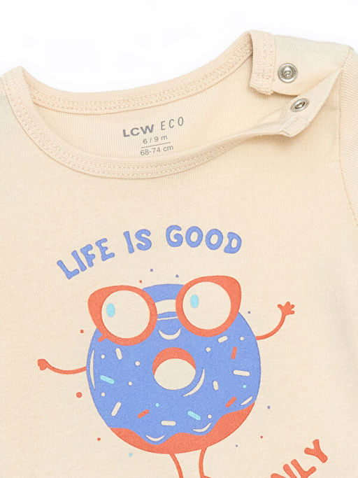 Bisiklet Yaka Bask?l? Erkek Bebek ??t??tl? Bodysuit