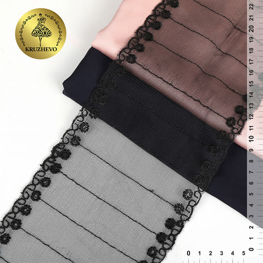 Кружево на сетке арт.TBY 10241 шир.130 мм цв.черный уп.13,71м