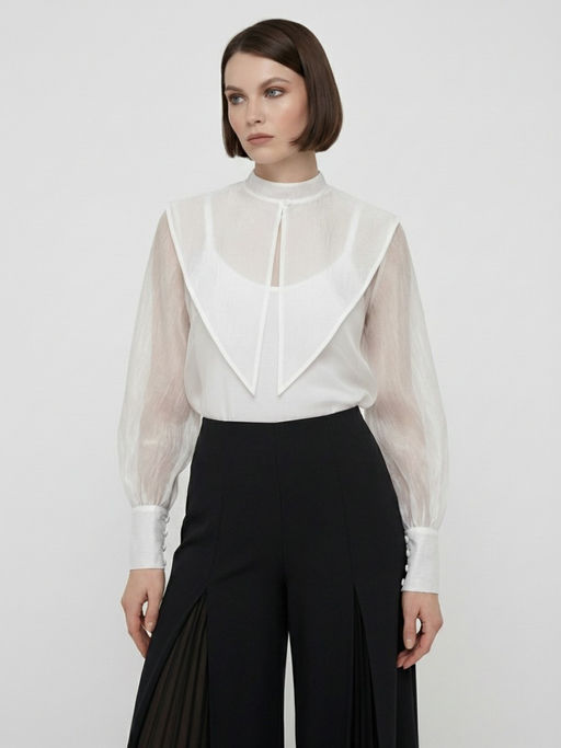 Блузка из органзы со съемным воротником OD-930-1 синий