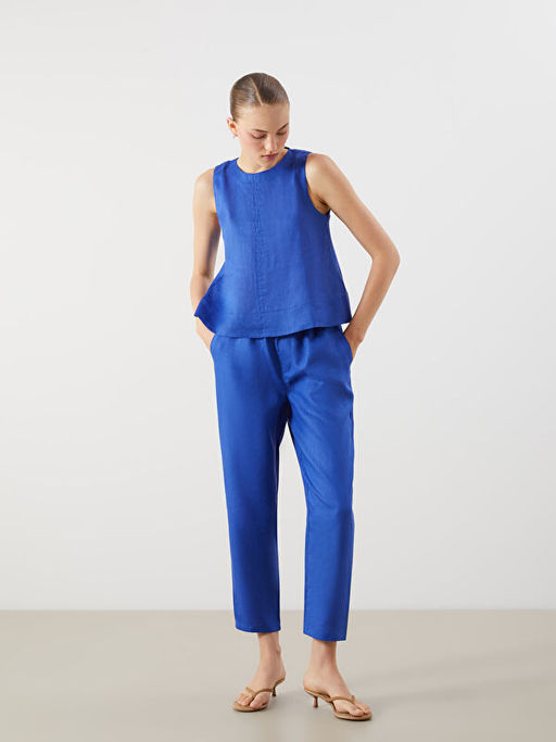 Bisiklet Yaka %100 Keten Bluz