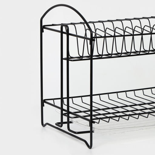 Сушилка для посуды с поддоном 2-х ярусная, разборная, 39.5×24×29.5 см, чёрная