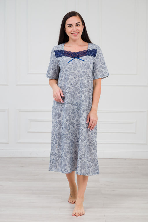 Ночная сорочка из кулирки Кружевница огурчик сине-васильковый - Амадэль фото 10