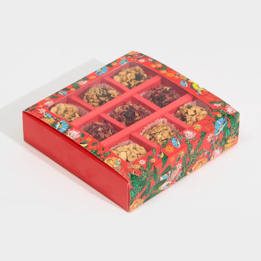 Цена за 5 шт. Коробка под 9 конфет с ячейками «Яркий Новый год» 14.5×14.5×3.5 см