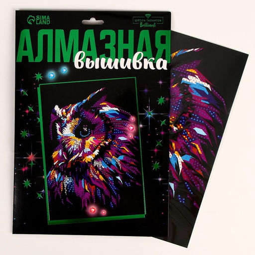 Алмазная мозаика с частичным заполнением на картонной основе «Сова», 21 х 30 см