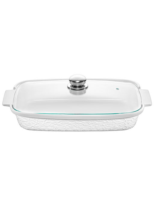 Блюдо д/запекания и сервировки 1,8 л 34*21,5*10,5 см Веточки-цветочки со стеклян.крышк.,прямоугол - Elan gallery фото 3