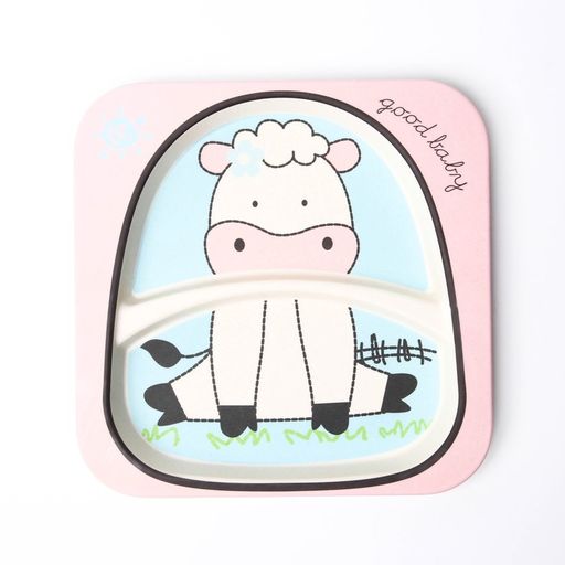 Набор детской посуды Коровка из бамбука, 5 предметов: тарелка, миска, стакан, столовые приборы - Крошка я фото 3