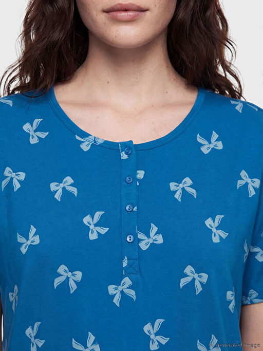 Bisiklet Yaka Fiyonk Bask?l? Hamile Gecelik