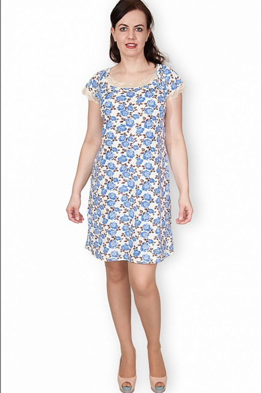 Сорочка с кружевом стрейч, розы голубые (236-3) - Плиона фото 2