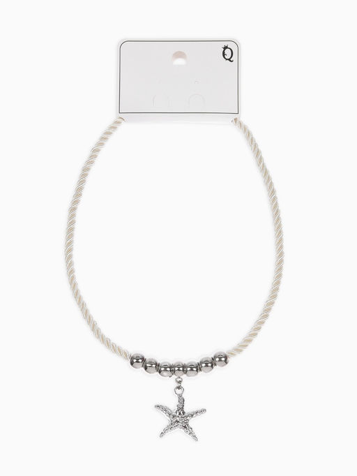 Кулон на жгуте текстильном "Морская звезда", цвет бело-серебристый