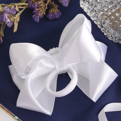 Цена за 6 шт. Бант для волос на резинке «Школьница», двойной, атлас цветок, 12 см, белый