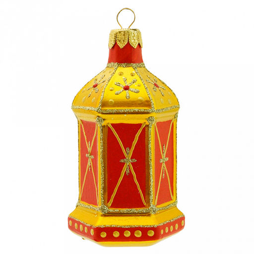 Елочная игрушка фигурка стеклянная "Фонарик новогодний-2" д5,8, h10см, ручная художественная роспись, подарочная упаковка (Россия)