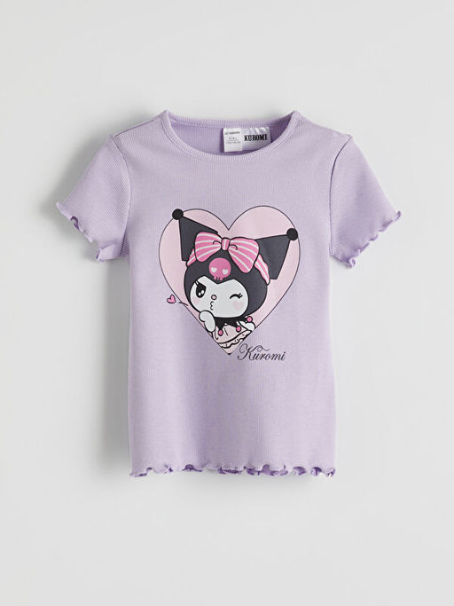 Bisiklet Yaka Kuromi Bask?l? K?z ?ocuk Ti??rt