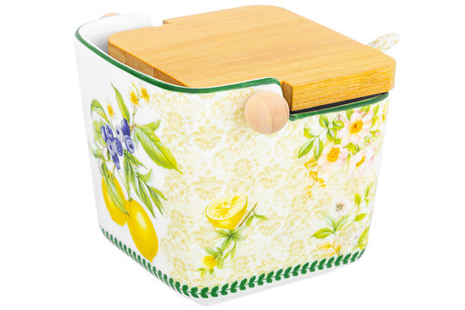 Банка для сыпучих продуктов 300 мл 12*9,5*9 см Лимоны с откидной бамбук.крышкой NEW BONE CHINA - Elan gallery фото 16