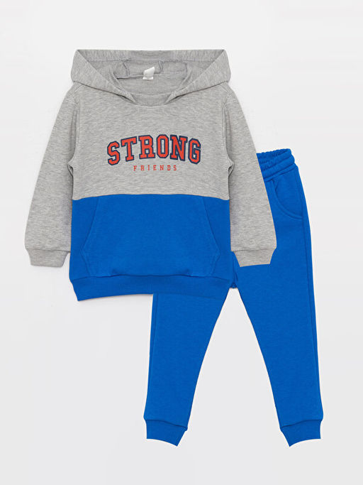 Bask?l? Uzun Kollu Erkek Bebek Hoodie ve E?ofman Alt? 2li Tak?m