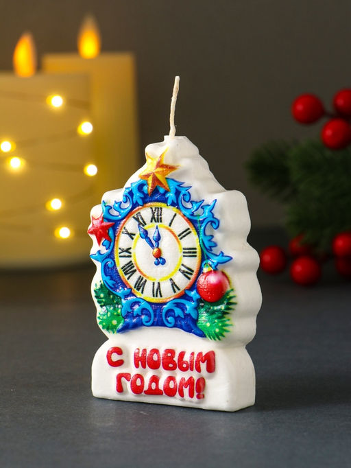 Цена за 2 шт. Свеча новогодняя "Куранты. Барельеф" 5,4х1,7х8 см