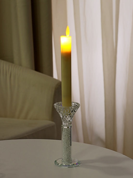 Стеклянный подсвечник на 1 свечу Тюльпан с белыми шариками, прозрачный, 14?6?6 см