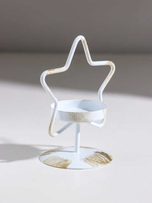 Подсвечник на 1 свечу «Звезда», металл, белый с патиной, d=5 см, 9.4×7×11.7 см