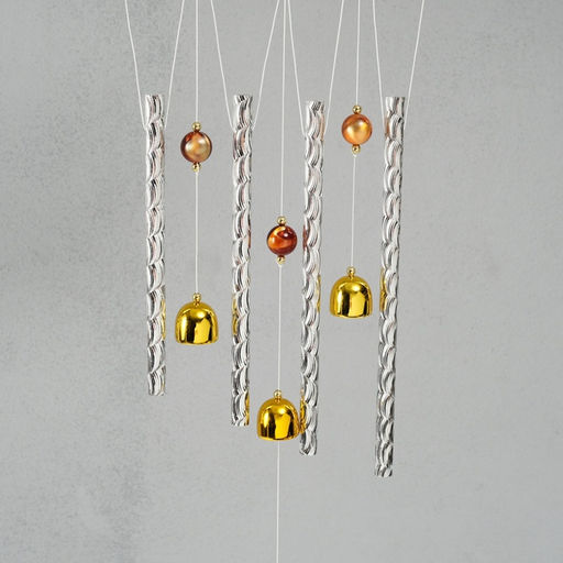 Музыка ветра от сглаза металл «Лист Назар», 4 трубки и 3 колокольчика, 2.5×23.5×67 см