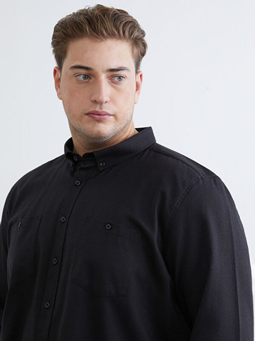 B?y?k Beden Regular Fit Uzun Kollu Gabardin Erkek G?mlek