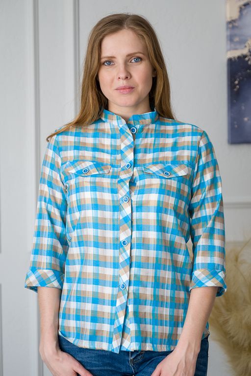 Туника женская со стойкой голубая клетка - Амадэль фото 4