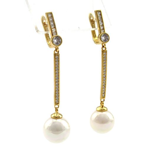 Серьги "Гламур" с майоркой цв.белый, золотистые.