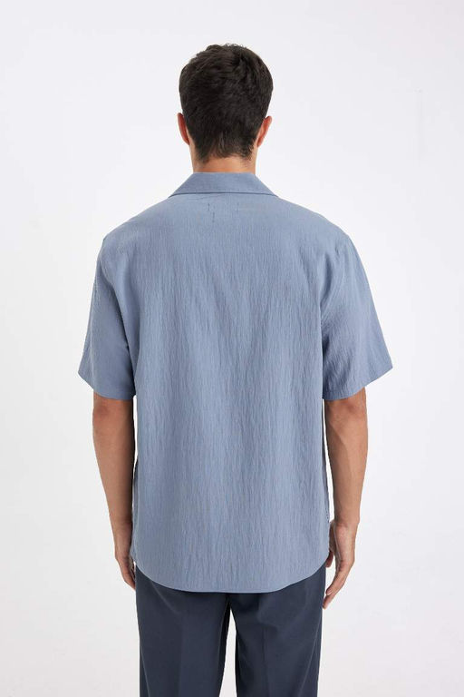 Рубашка с короткими рукавами и жатым воротником-поло Relax Fit - Defacto фото 6