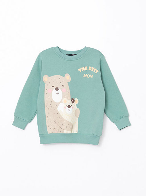Bisiklet Yaka Bask?l? K?z ?ocuk Sweatshirt