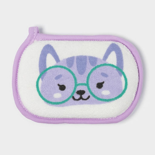 Мочалка детская для купания Доляна «Котёнок», 12×8 см, фиолетовая