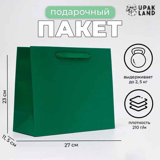 Цена за 2 шт. Пакет подарочный ламинированный горизонтальный «Изумрудный», ML 27×23×11.5 см