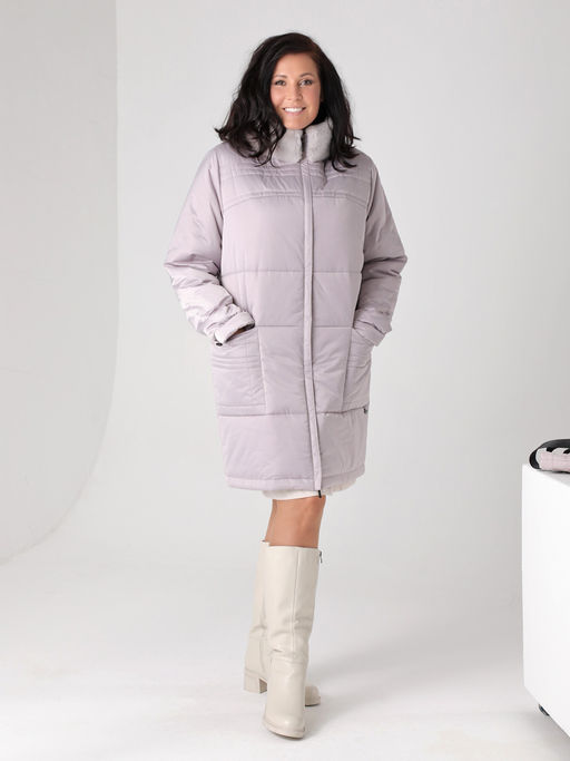 Еврозима! 24321 Пальто дем. серо-розовый - Dizzyway фото 2