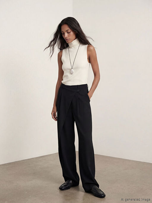 Standart Fit Kad?n Pileli Kuma? Pantolon