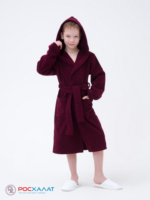 Детский махровый халат с капюшоном темно-бордовый МЗ-04 (122)