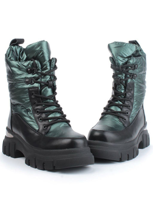 02-FAR137-3Z GREEN/BLACK Дутики женские (искусственная кожа, плащевая ткань, шерсть) - Фабричный китай фото 13