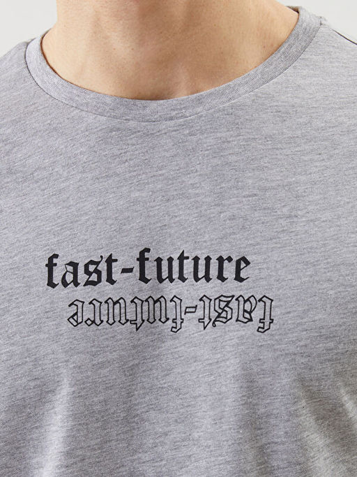 Bisiklet Yaka K?sa Kollu Bask?l? Penye Erkek Ti??rt