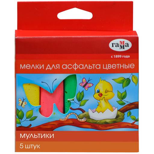 Набор мелков цветных ГАММА "Мультики" 5шт., для рисования на асфальте (2304191) квадратные