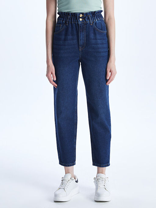 Beli Lastikli Slouchy Fit Kad?n Jean Pantolon