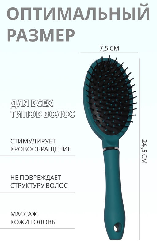 Расчёска массажная, 7.5×24.5 (±1) см, бирюзовая