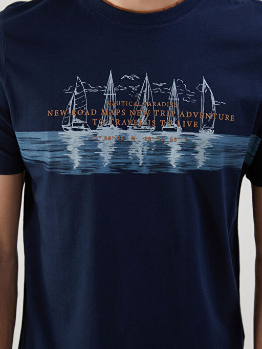 Bisiklet Yaka K?sa Kollu Bask?l? Penye Erkek Ti??rt