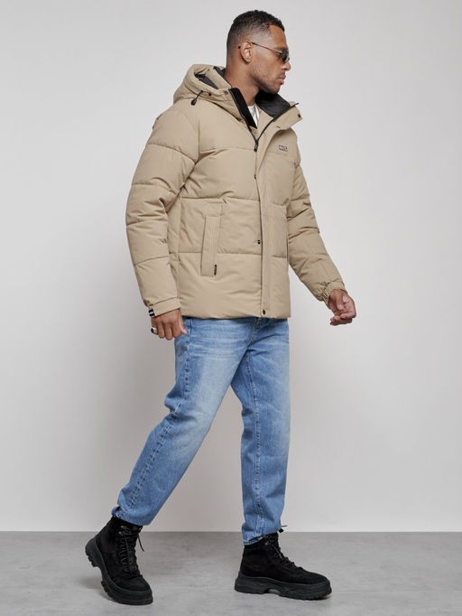 Куртка молодежная мужская зимняя с капюшоном бежевого цвета 8356B - Wonderrman фото 4