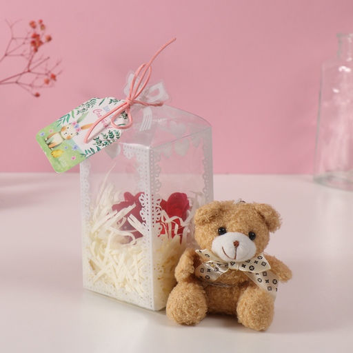 Набор подарочный Мишка беж с бантом, мыльные красные розы 5 шт., роса, 7?7?12 см - Simaland фото 6