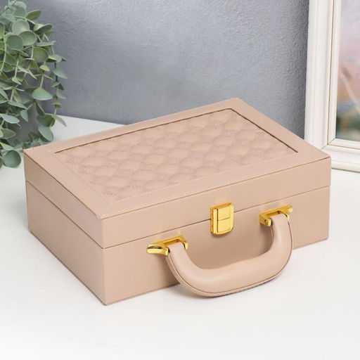 Шкатулка кожзам для украшений чемодан Крупная клетка бежевая 9х25х17 см - Simaland фото 4