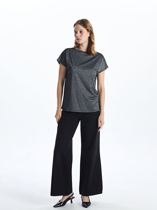 Dik Yaka Parlak G?r?n?ml? Kad?n Ti??rt