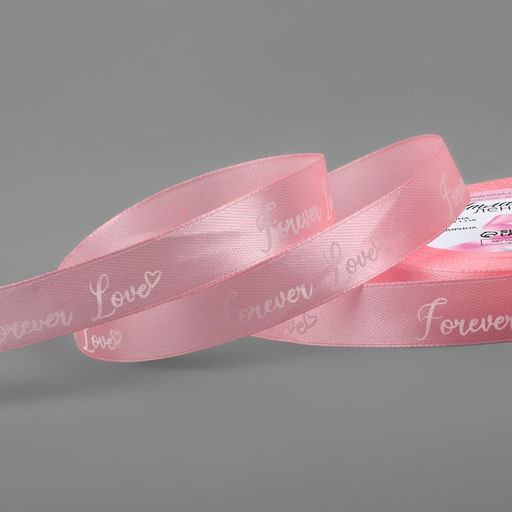 Цена за 2 шт. Лента атласная «Forever love», 15 мм, 23±1 м, розовый