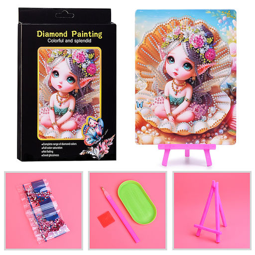 Мозаика алмазная "Малышка в ракушке" 15*20см