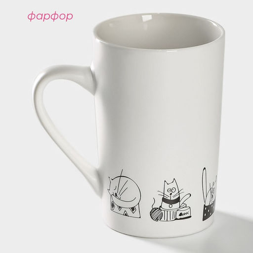 Кружка Доляна «День кота», 380 мл, фарфор, белая