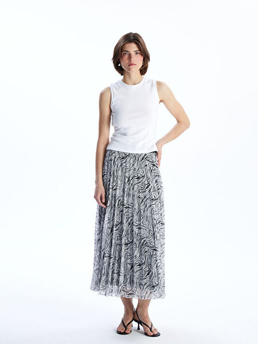 Beli Lastikli ?ifon Kad?n Pileli Etek